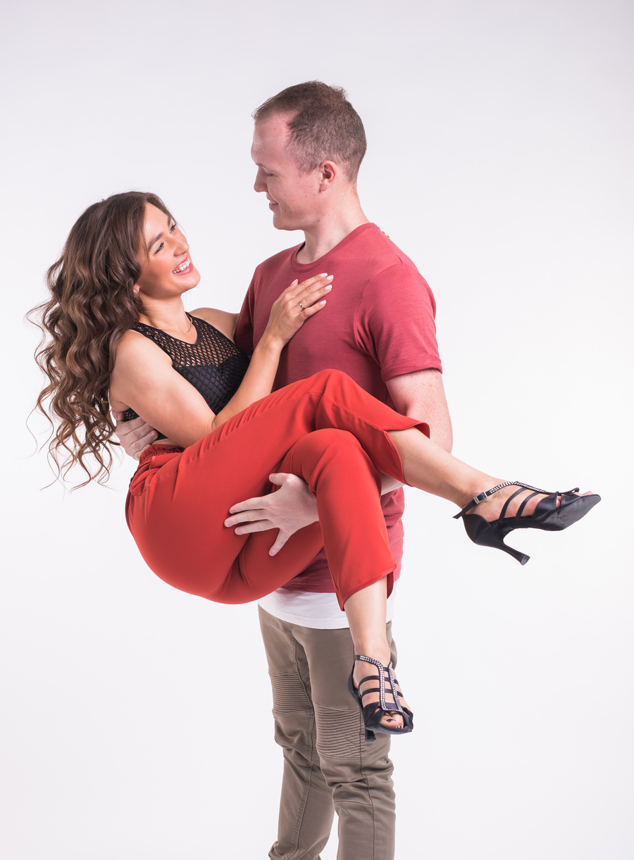 Beauty Couple Dancing Social Dance. Kizomba or Bachata or Semba or Taraxia , on White Background. Social Dance Concept.